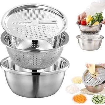 3 in 1 Stainless Steel Basin Grater with Drain Basket - smartease