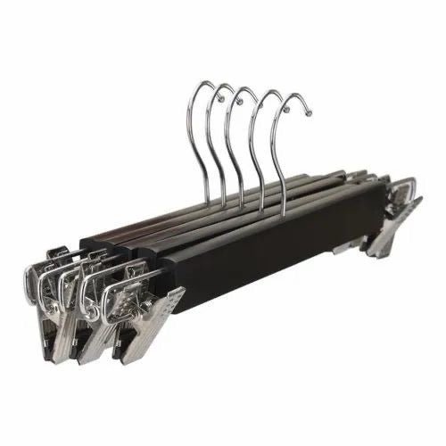 Black Wooden Hanger with Stainless Steel Clips - smartease