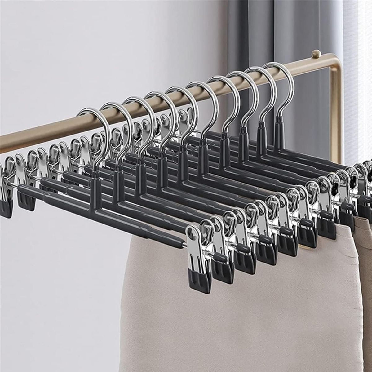 Black Wooden Hanger with Stainless Steel Clips - smartease