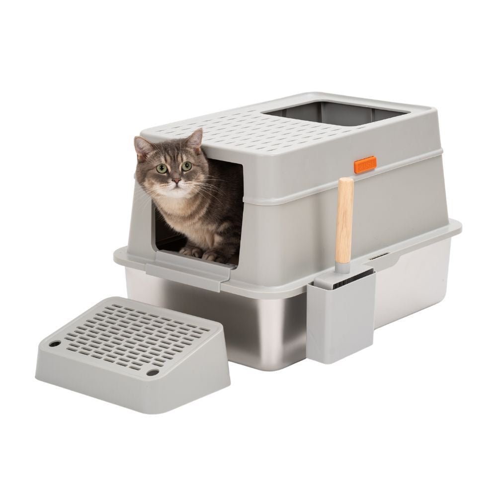 Fully Enclosed Stainless Steel Litter Box - smartease