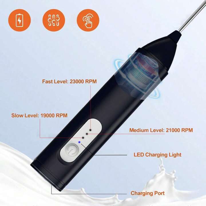 Rechargeable Electric Milk Frother (3 Speeds) - smartease
