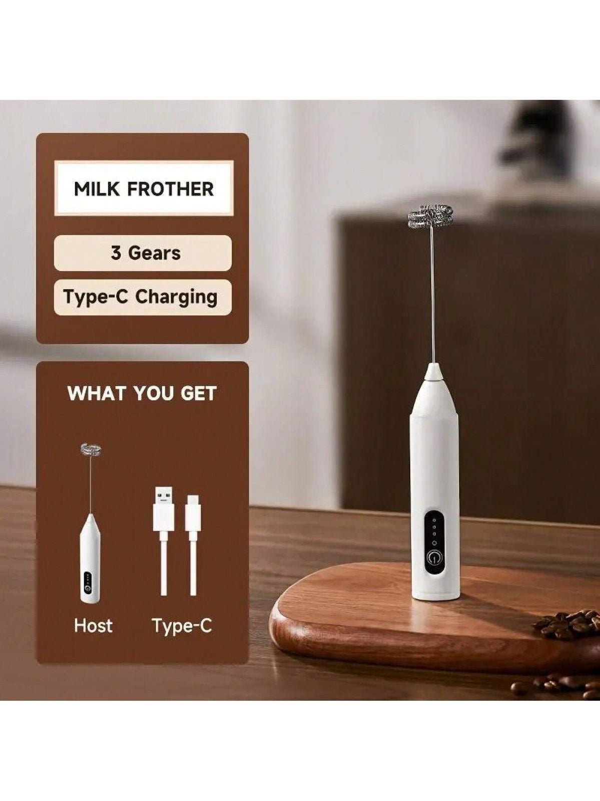Rechargeable Electric Milk Frother (3 Speeds) - smartease