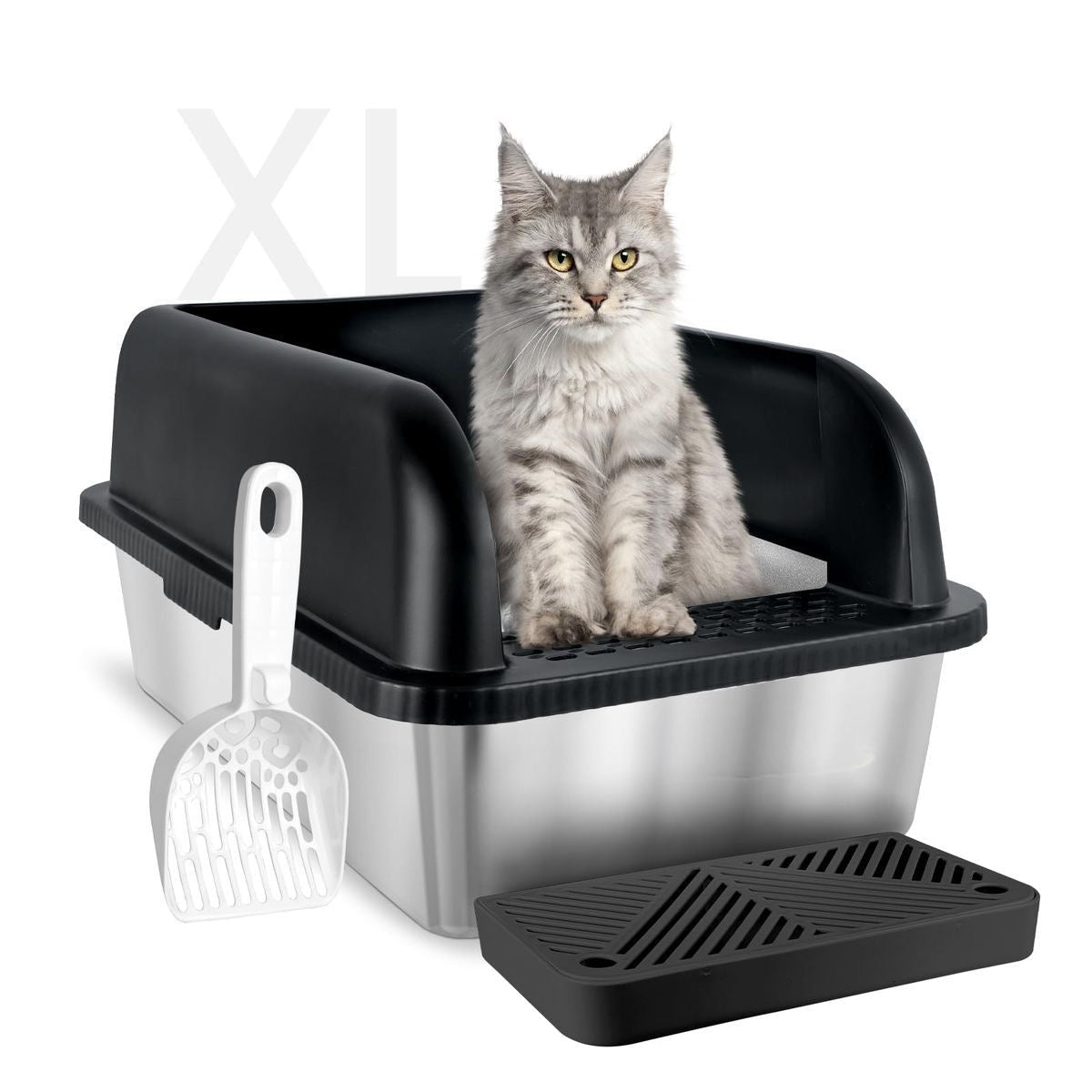 Semi - Enclosed Stainless Steel Litter Box - smartease