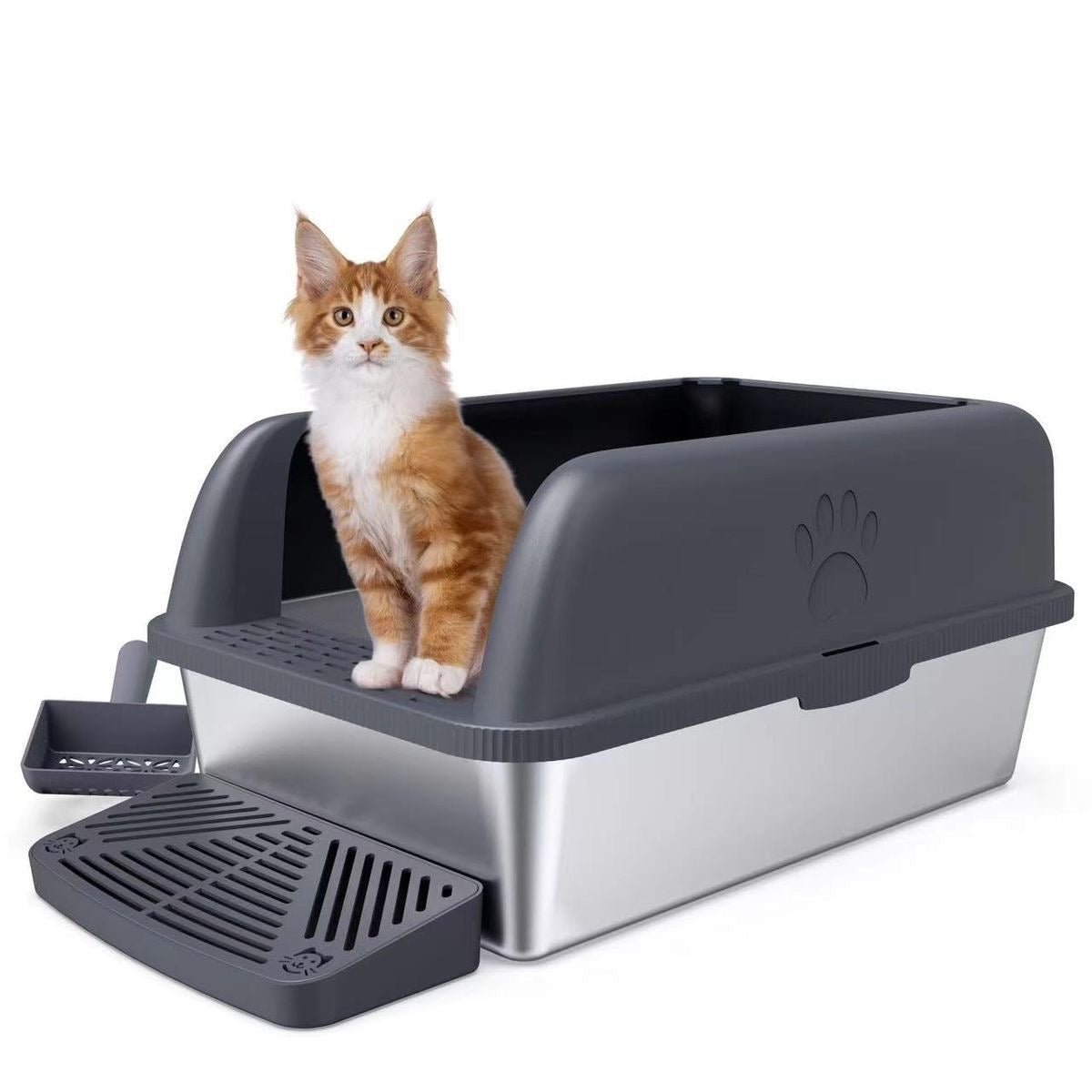 Semi - Enclosed Stainless Steel Litter Box - smartease