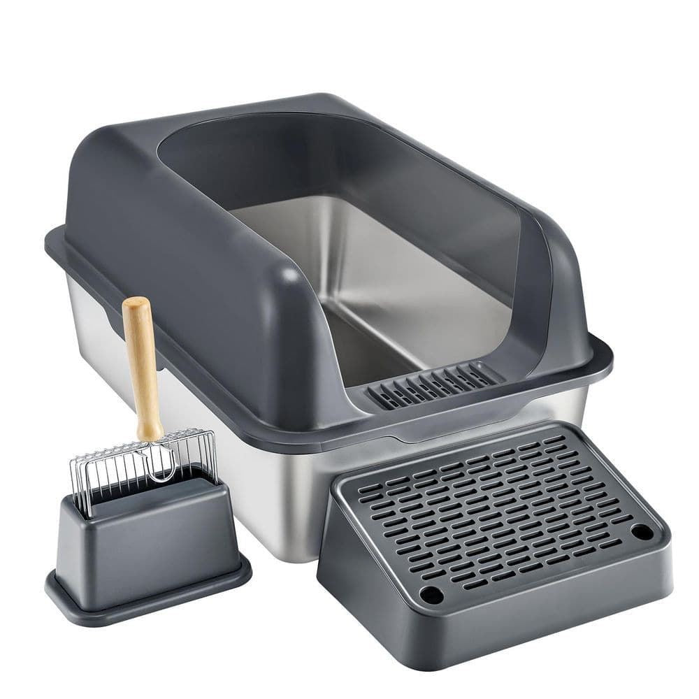 Semi - Enclosed Stainless Steel Litter Box - smartease