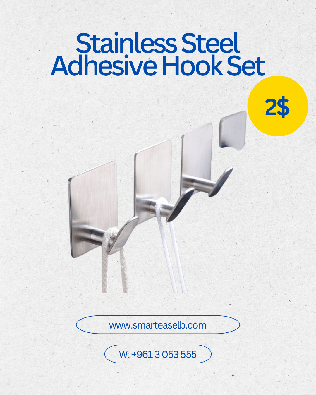 Stainless Steel Adhesive Hook Set - smartease